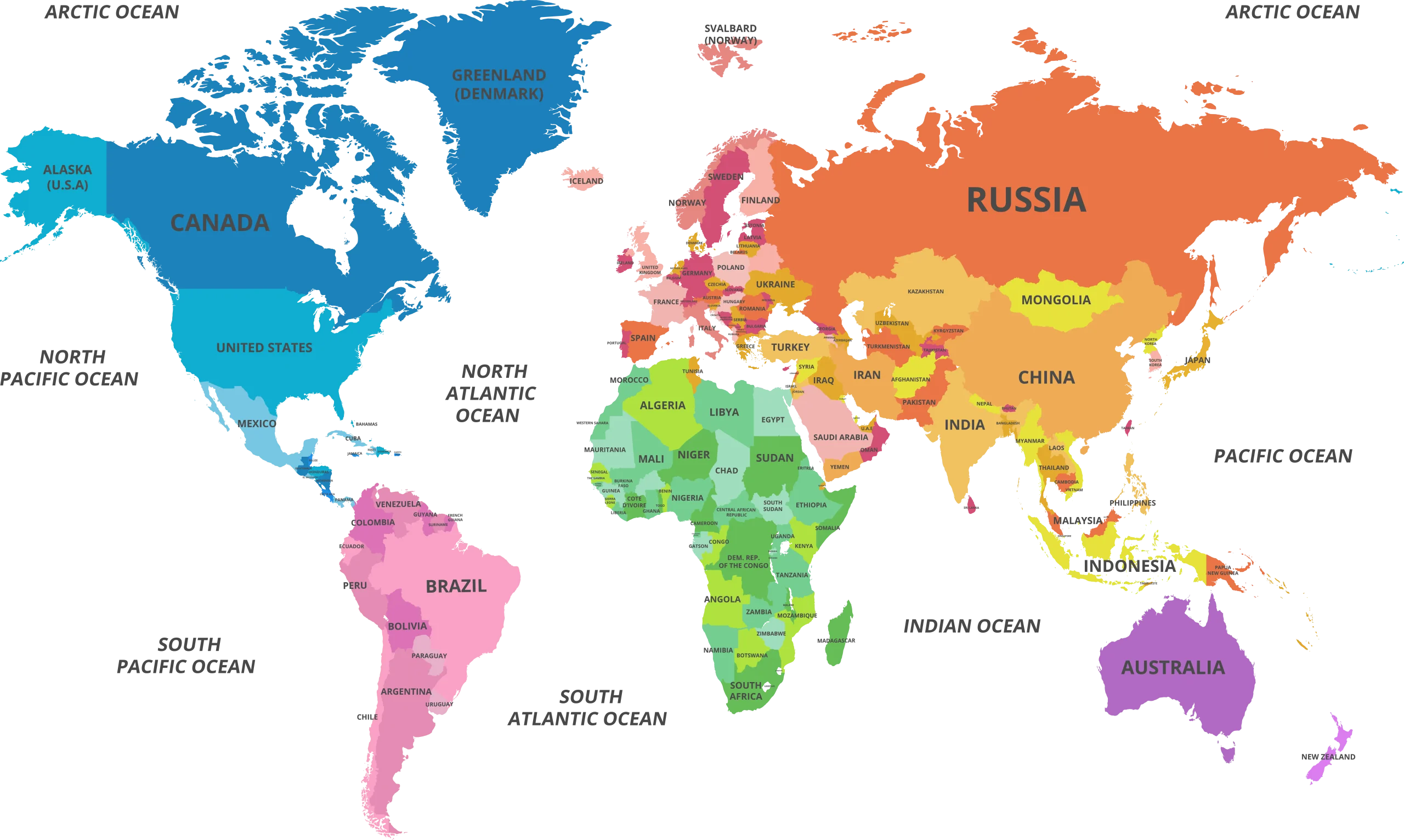 World map with country names
